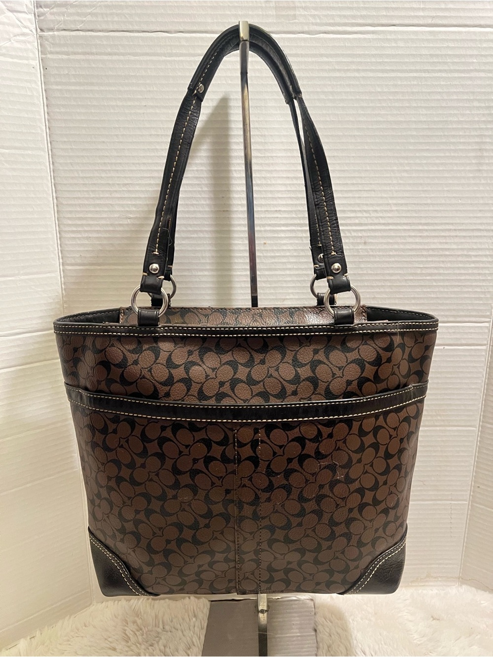 Vintage Coach Chelsea Heritage Brown Signature Stripe Tote - Picture 3 of 11